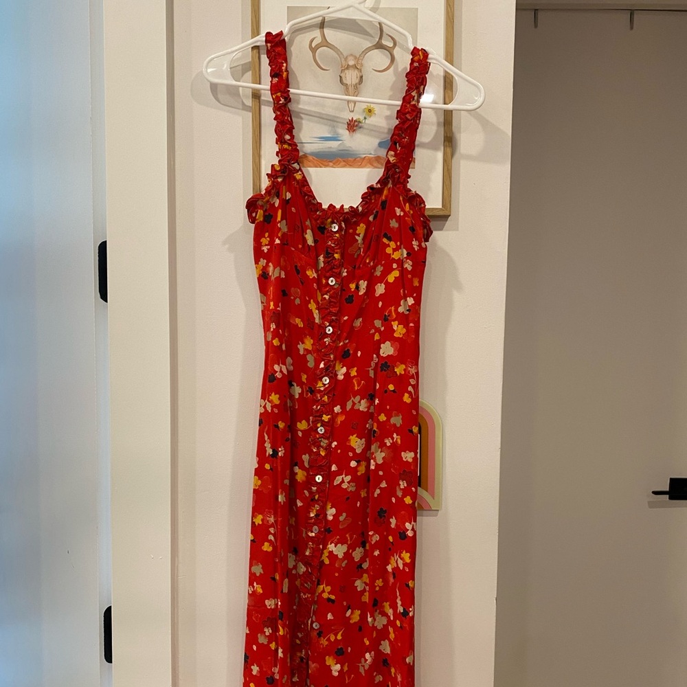 Realisation Par Red Floral Midi Dress